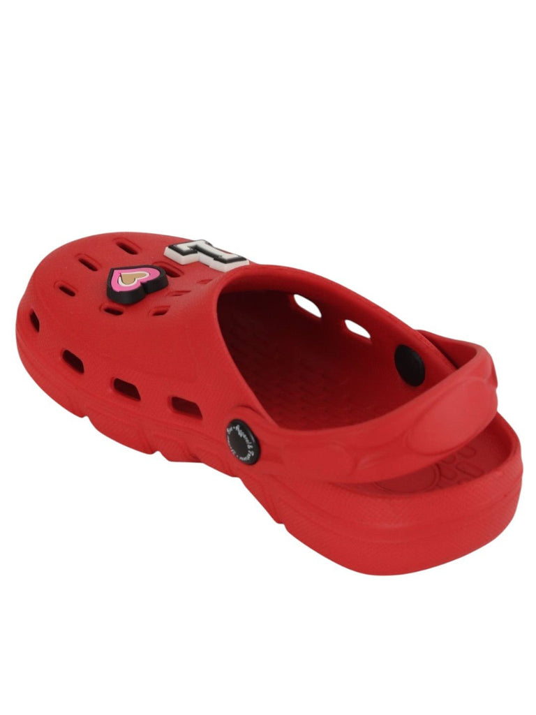 Lovely Red Clogs with “LOVE” Letter & Heart Charms for Girls-Back View