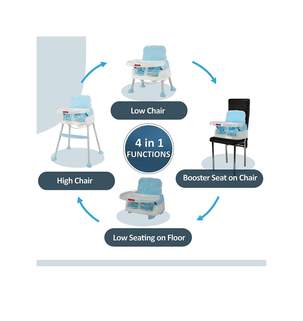 LuvLap 4-in-1 Blue Baby High Chair set up and ready for a fun and safe mealtime.