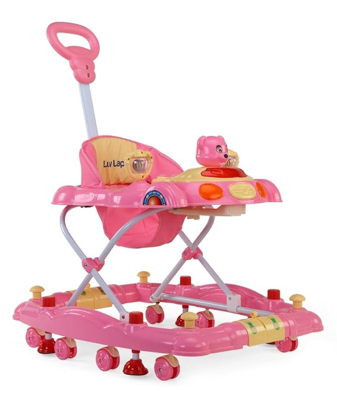 Full view of LuvLap's Comfy Baby Walker in Pink, a perfect blend of safety and fun for your little one.