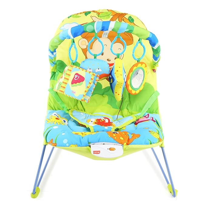 Frontal showcase of the LuvLap Go Fishing Baby Bouncer, where playful music meets cozy seating.