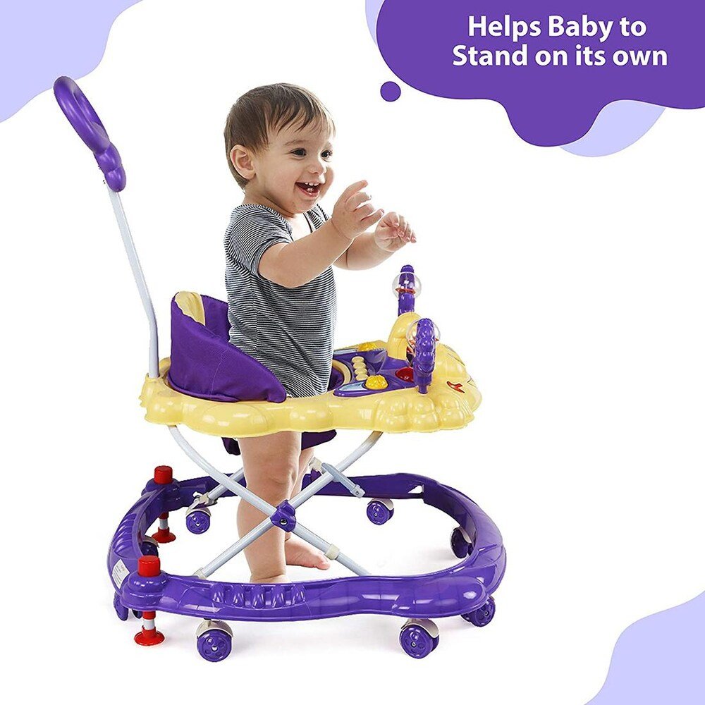 LuvLap Baby Walker in Purple showcasing how its help baby to stand on its own.