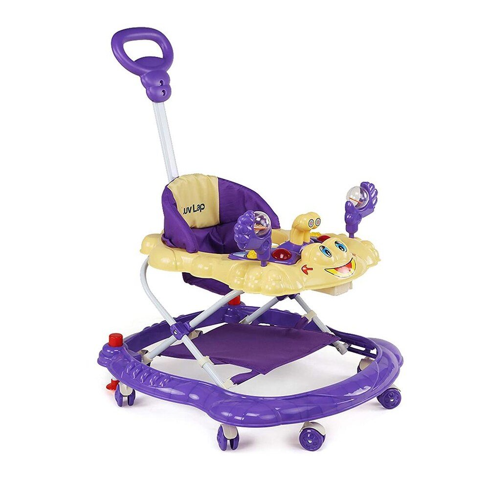 Joyful child experiencing the LuvLap Baby Walker in Purple, demonstrating its comfortable seat and fun activities.