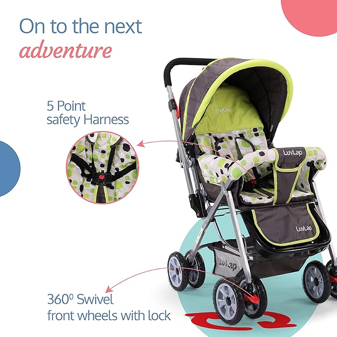 Detail of the LuvLap Baby Stroller's wheels, engineered for a secure and nimble strolling experience.