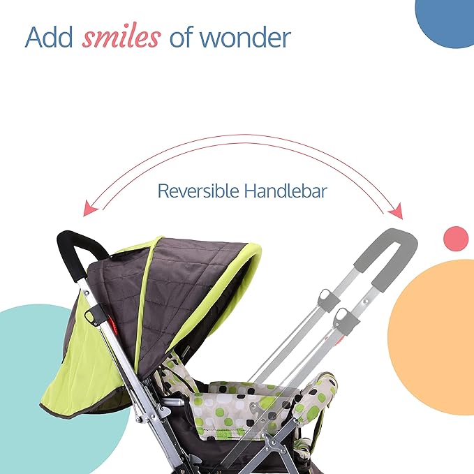 View of LuvLap Sunshine Stroller's reversible handlebar, fostering parental peace of mind during strolls.