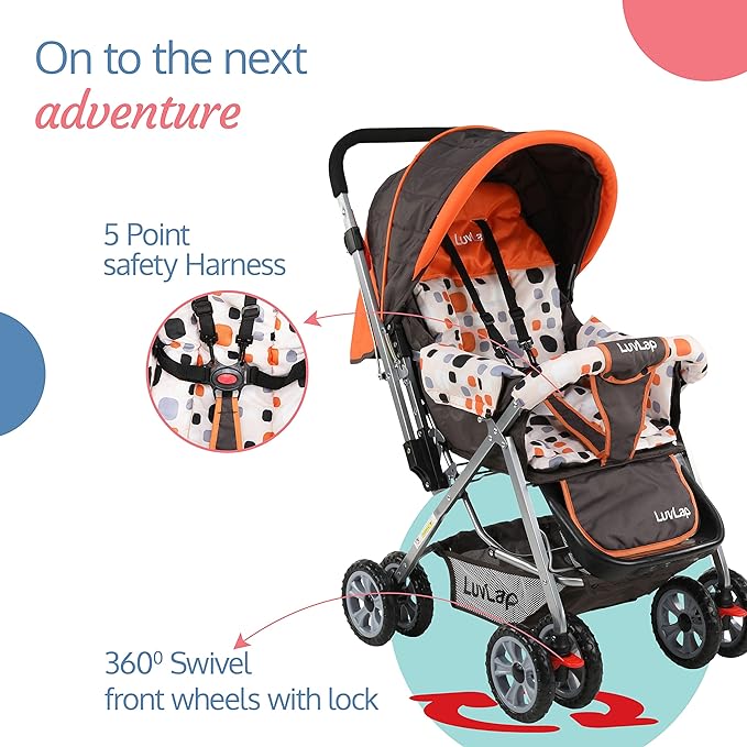 LuvLap Sunshine Baby Stroller’s Wheel Design, Featuring 360° Swivel with Lock for Safe Navigation.