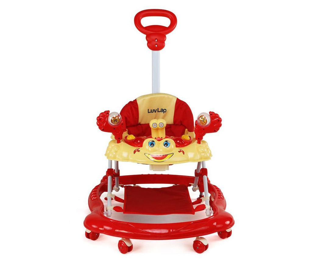  Front view of LuvLap Sunshine Musical Baby Walker in Red with full back support and engaging music features