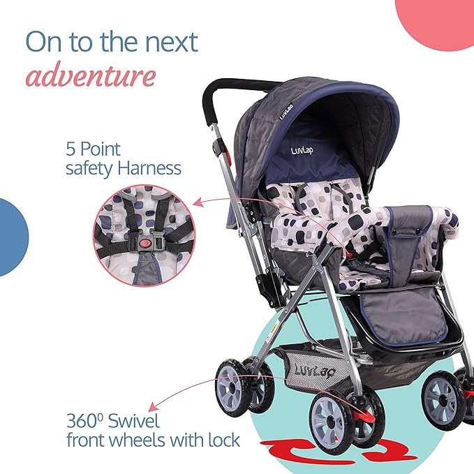 Gear up for the next adventure with the secure and versatile LuvLap Sunshine Stroller in Navy.