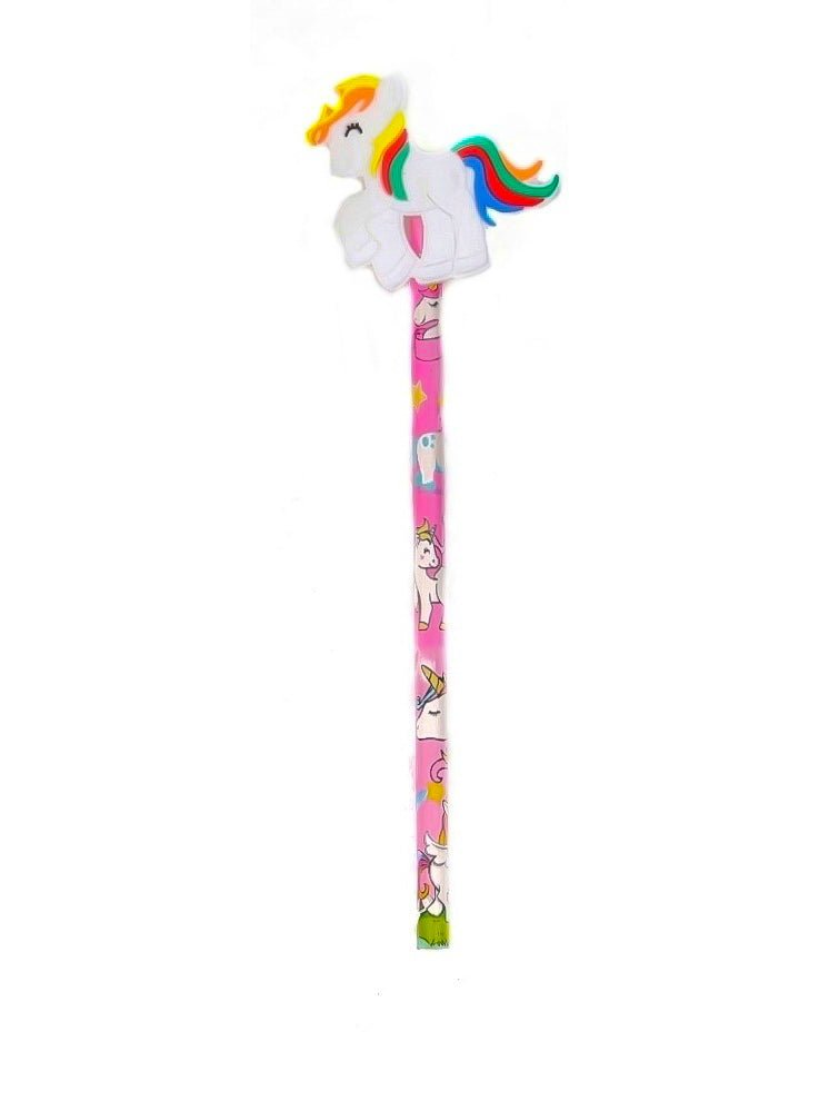 Yellow Bee "Enchanted Scribbles" pencil featuring a whimsical unicorn motif, ideal for young artists and writers.