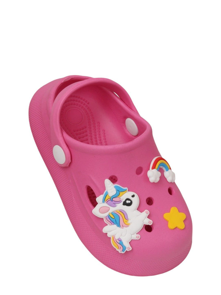 magical-pink-unicorn-and-rainbow-clogs-for-kids- Angle view