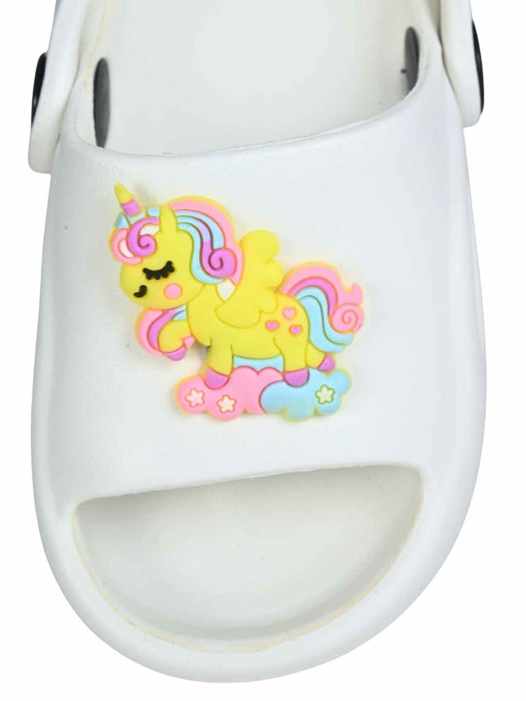 Magical & Playful Flying Unicorn Charms Sandals for Girls – White  Close up_View