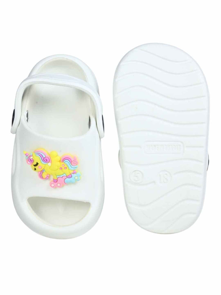Magical & Playful Flying Unicorn Charms Sandals for Girls – White Front & Back