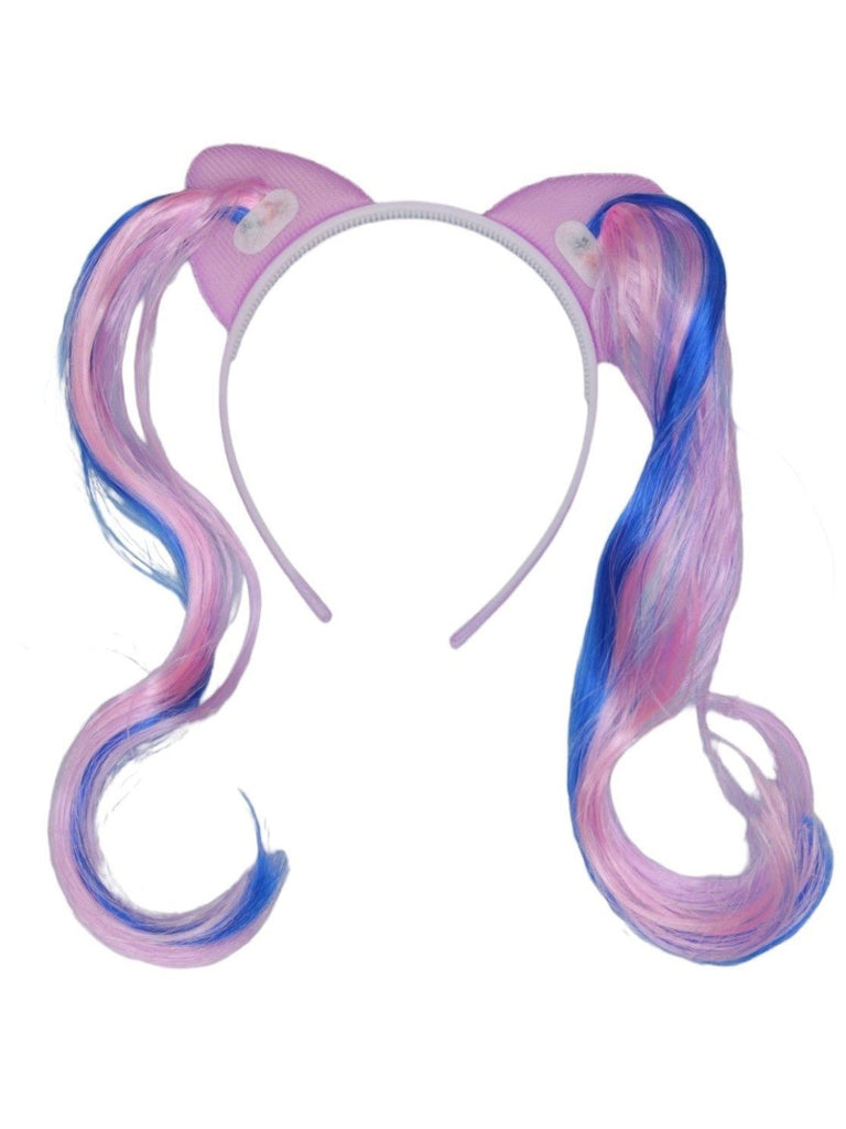 Back view of magical pink cat ears headband by Yellow Bee with iridescent tails for kids