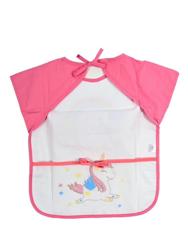 Back view of Yellow Bee Magical Unicorn Pink Waterproof Long Sleeve Bib