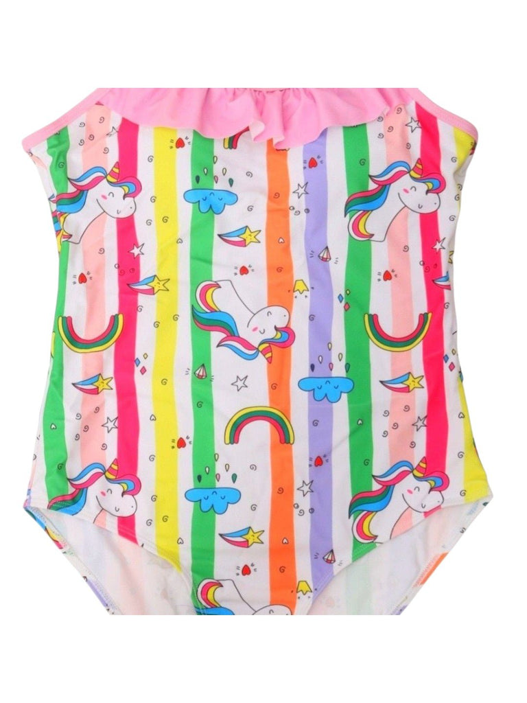 unicorn-swimsuit-with-ruffle-neckline-for-girls-close up view