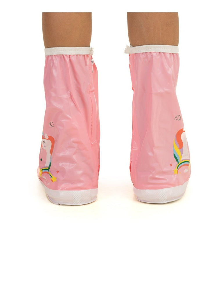 Back view of Yellow Bee Magical Unicorn Waterproof Rain Shoe Covers for Girls.