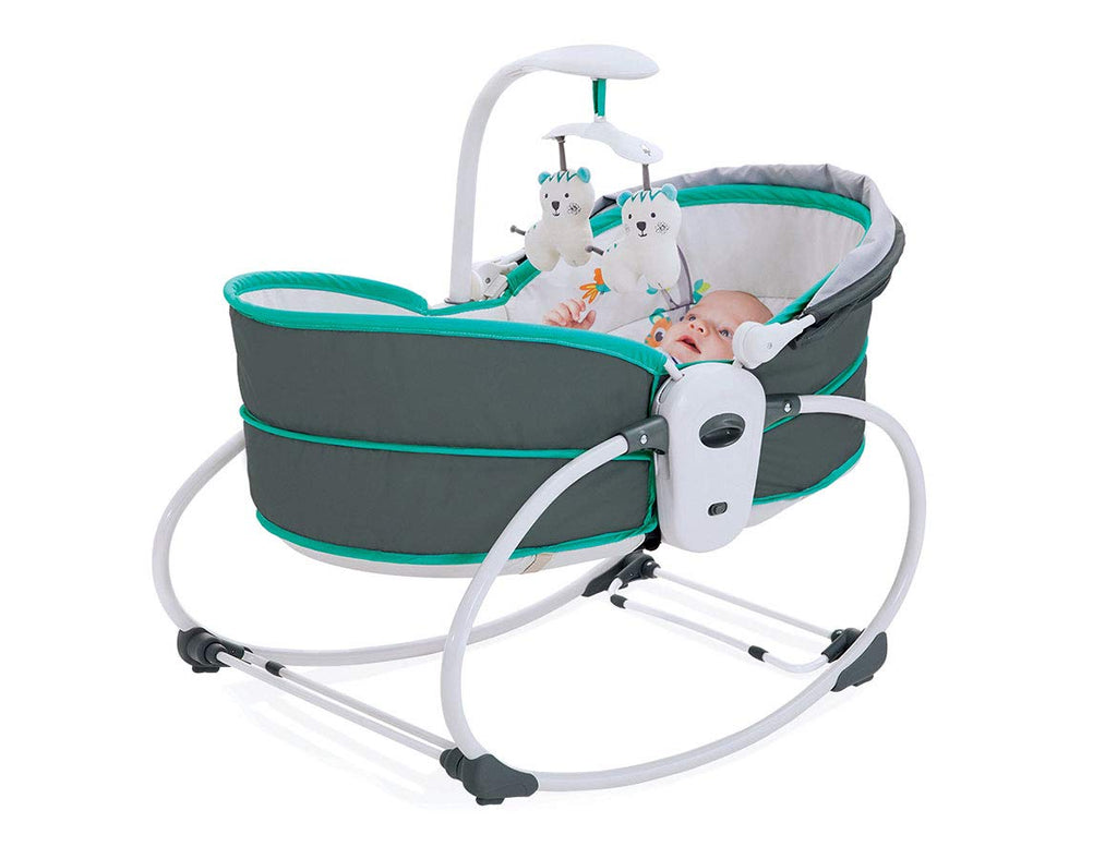 mastela 5 in 1 rockers and bassinet napper for baby showing with baby