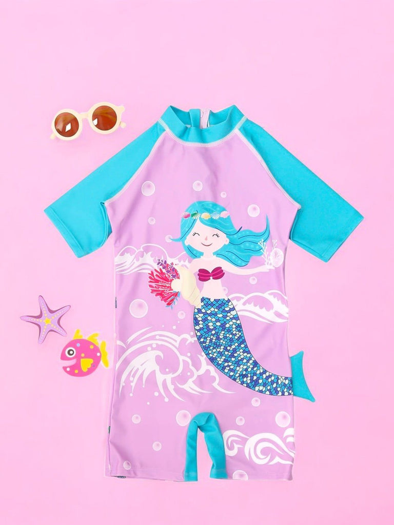 Mermaid Half Sleeves Swimsuit for Girls-creative view