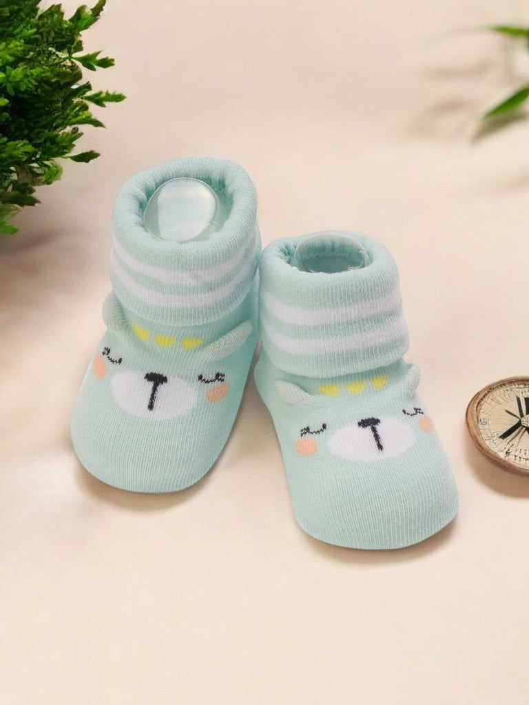 Creative View of Mint Green Bear Baby Socks with Stripes 