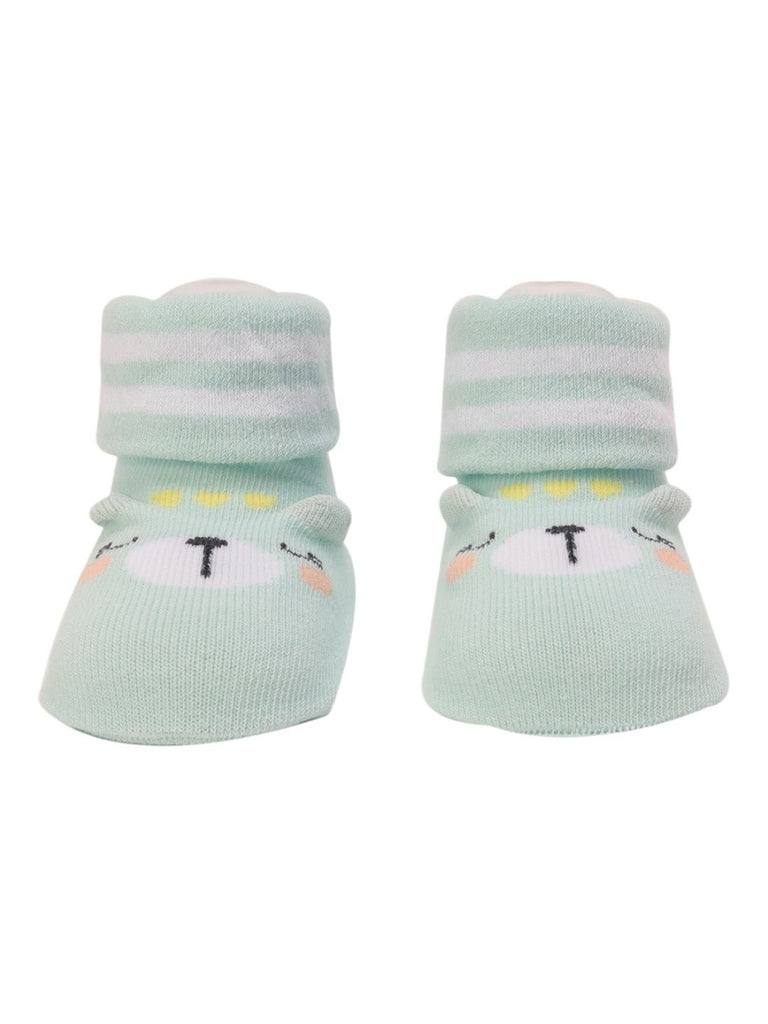 Mint Green Bear Baby Socks with Stripes Front View