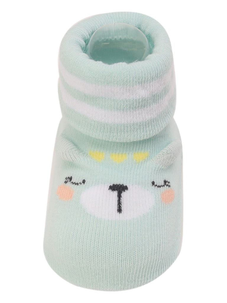 Mint Green Bear Baby Socks with Stripes Closeup  View