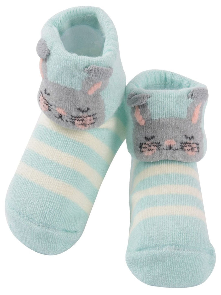 Mint Green Kitty Baby Socks with Stripes Upper View - Yellow Bee