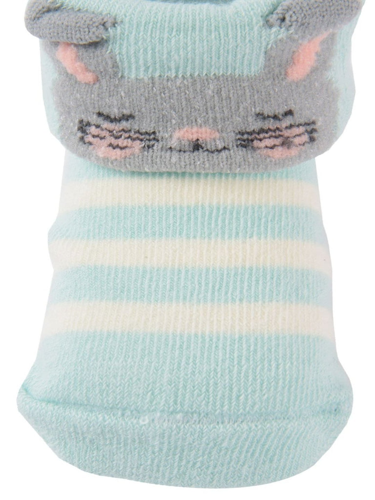 Mint Green Kitty Baby Socks with Stripes Zoom View - Yellow Bee