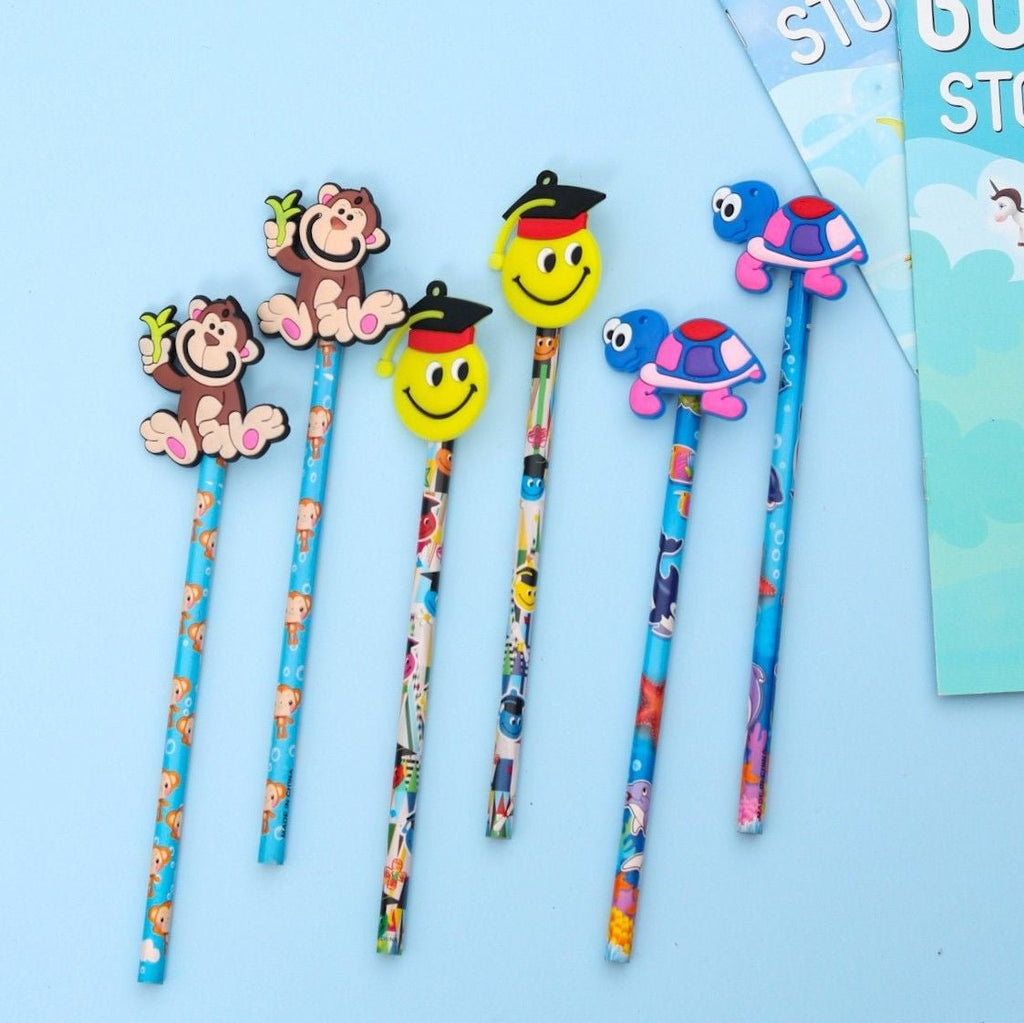 A colorful display of Yellow Bee pencils with various motifs, perfect for young boys.