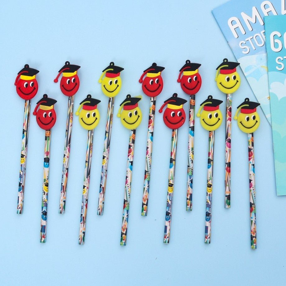 Yellow Bee's Graduate Smiley Pencils 12-Pack in Red and Yellow