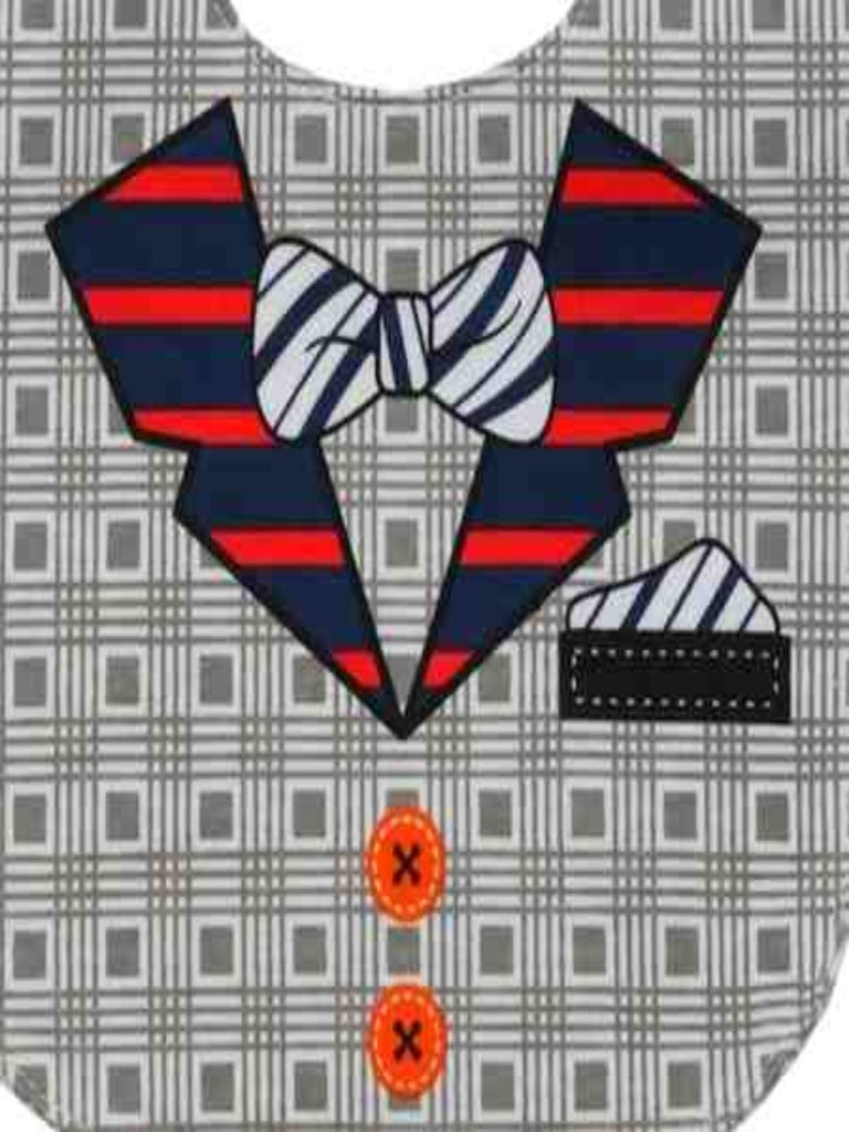 Close-up view of Nautical Stripes Bow Tie Cotton Baby Bib for Boys by Yellow Bee.