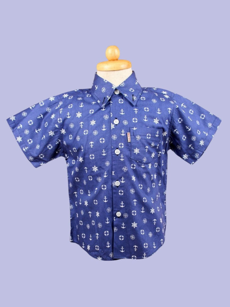 NavyBoys_NauticalPrintShortSleeveShirt_StylishandFunSummerOutfitFrontView