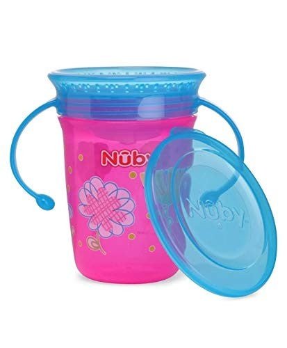 Nuby 360° Wonder Cup Printed with Handle, 240ml (Pink) - Full View