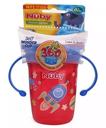 Nuby 360° Wonder Cup Printed with Handle, 240ml (Red) - Front View