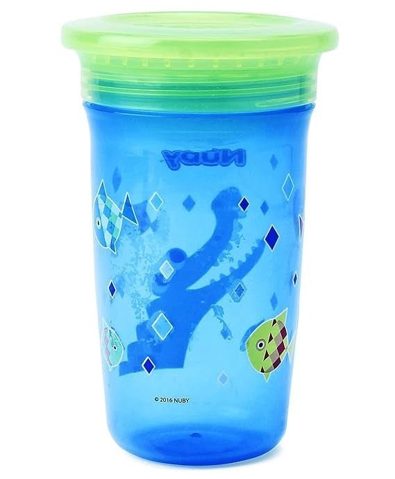 Nuby 360° Wonder Cup Printed Without Handle, 300ml (Blue) - Back View