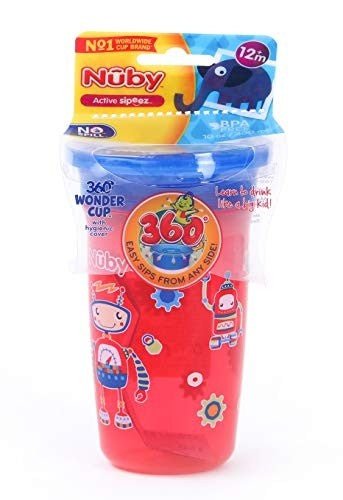 Nuby 360° Wonder Cup Printed Without Handle, 300ml (Red) - Front View