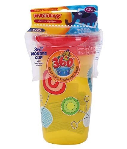 Nuby 360° Wonder Cup Printed Without Handle, 300ml (Yellow) - Front View