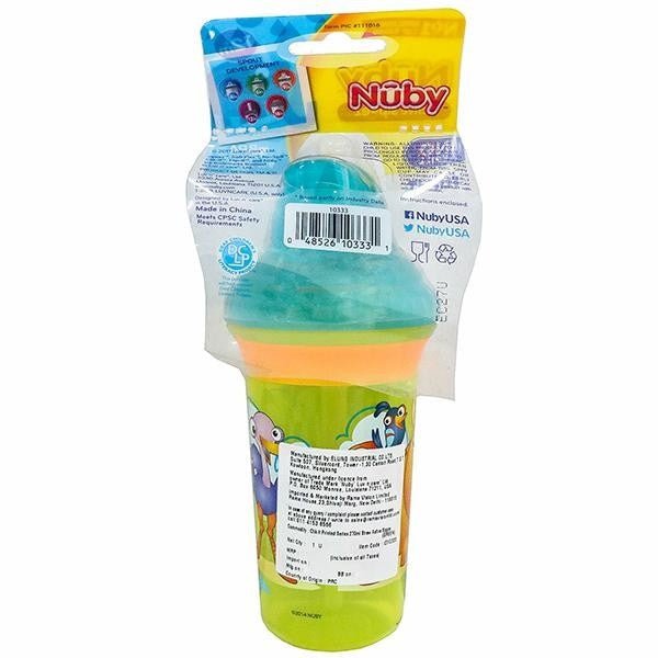 Nuby Click It Printed Series Straw Active Sipeez Flip It270ml GREEN BackView