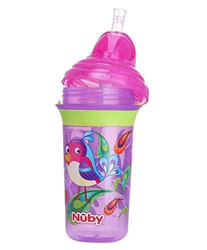 Nuby Click It Printed Series Straw Active Sipeez Flip It Cup 270ml Purple Side View