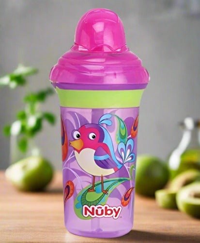 Nuby Click-It Printed Series Straw Active Sipeez Flip-It Cup, 270ml (Purple)