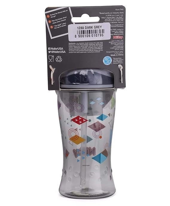 Nuby Flip-It Boost Thin Straw Sipper 360ml (Dark Grey) - Back View