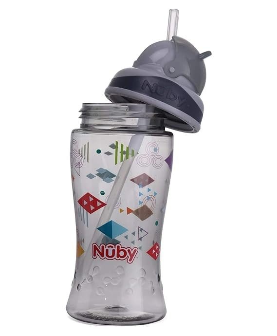 Nuby Flip-It Boost Thin Straw Sipper 360ml (Dark Grey) - Open View