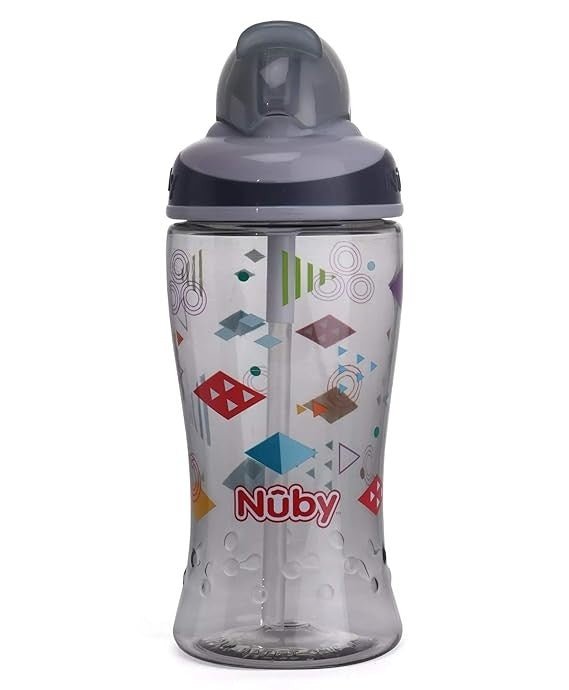 Nuby Flip-It Boost Thin Straw Sipper 360ml (Dark Grey) - Front View