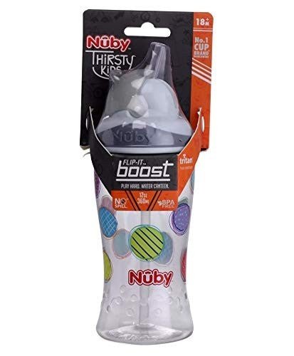 Nuby Flip It Boost Thin Straw Sipper 360 ml Grey Front View