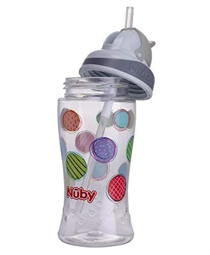 Nuby Flip It Boost Thin Straw Sipper 360 ml Grey Open Lid View