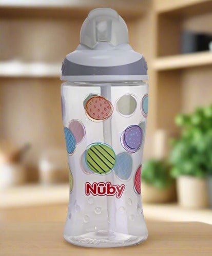 Nuby Flip It Boost Thin Straw Sipper 360ml Grey Full View