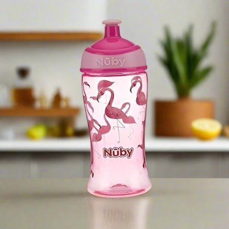 Nuby Flip It Boost Thin Straw Sipper 360ml (Pink Flamingo) - Side View