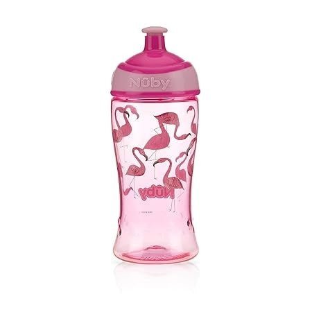 Nuby Flip It Boost Thin Straw Sipper 360ml (Pink Flamingo) - Full View