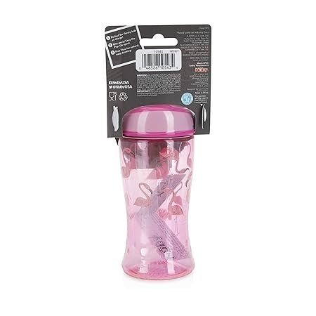 Nuby Flip It Boost Thin Straw Sipper 360ml (Pink Flamingo) - Back View