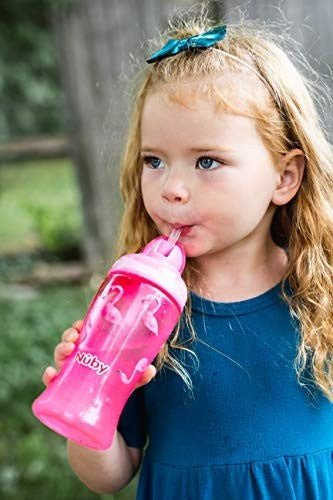 Child Drinking from Nuby Flip It Boost Thin Straw Sipper 360ml (Pink)