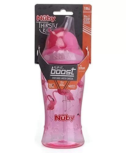 Nuby Flip It Boost Thin Straw Sipper 360ml (Pink) - Front View