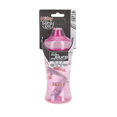 Nuby Flip It Boost Thin Straw Sipper 360ml Pink Flamingo Design